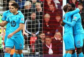 Emmanuel Adebayor scored his first two league goals of the season