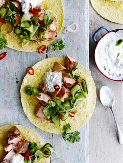 Five-spice salmon tacos
