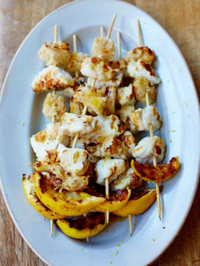 Chargrilled monkfish kebabs